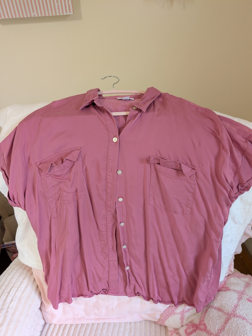 J. Jill Relaxed Short-Sleeve Button-Down Shirt in Rose
